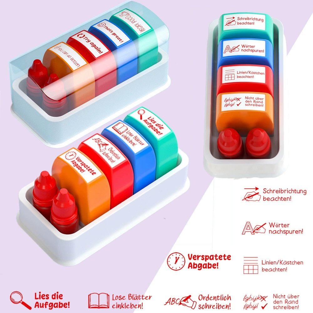 Немецкие наградные штампы для детей и студентов, набор обучающих штампов, красочный набор для исправления домашних заданий, мультяшный учитель, прямоугольник для внешней торговли.