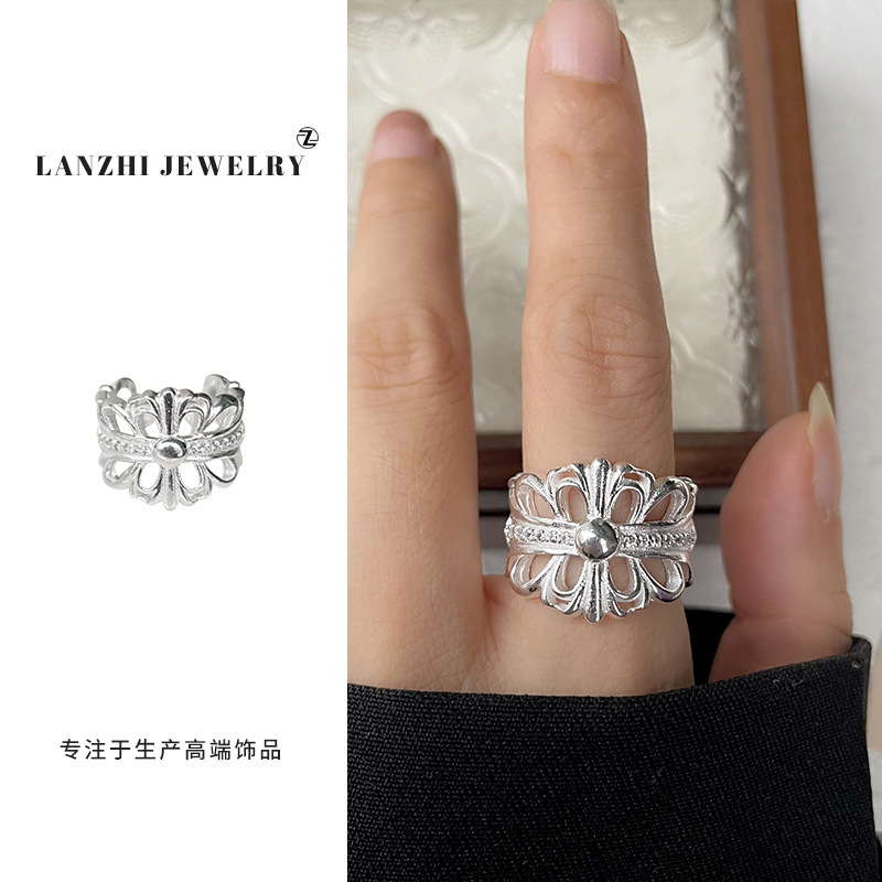 Lan Zhi 925 anillo de plata esterlina personalidad punk exagerado diseño joyería hip hop anillo abierto no desvanecimiento nicho