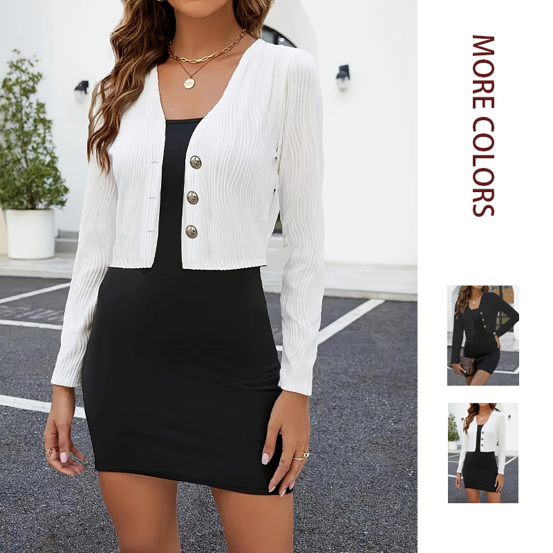 2026 Amazon Autumn European and American Temu Foreign Trade Women's Short Knit Cardigan, Popular Cross-Border Style in Europe and America