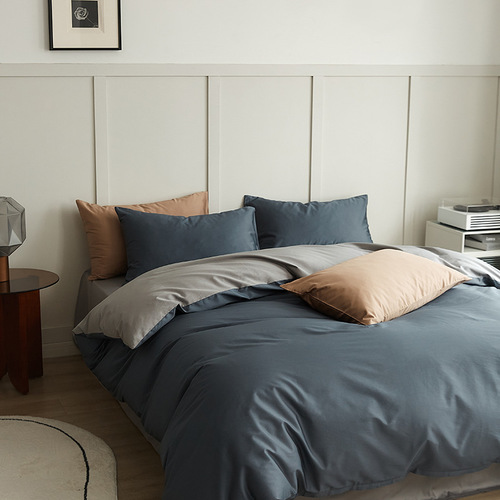 Light Luxury 100-Count Long-Staple Cotton Four-Piece Set: All-Cotton Solid-Color Bed Sheets, Fitted Sheet, and Duvet Cover—Perfect for Dorms, 1.8m Bed