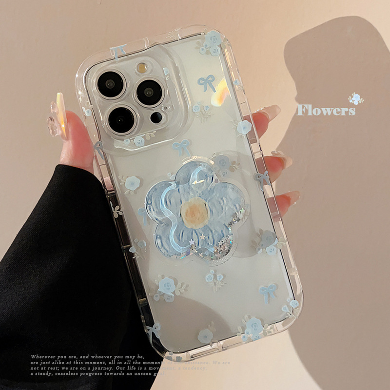 Blue bow flower iphone15promax for Apple 14 mobile phone case 11 bracket 16 transparent 13 soft Blue bow flower iphone15promax for Apple 14 mobile phone case 11 bracket 16 transparent 13 soft