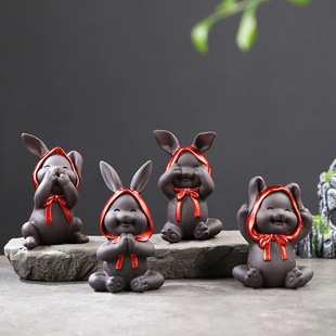Purple sand four no rabbit decoration set creative cute rabbit ceramic zodiac tea pet tea play tea table home decoration