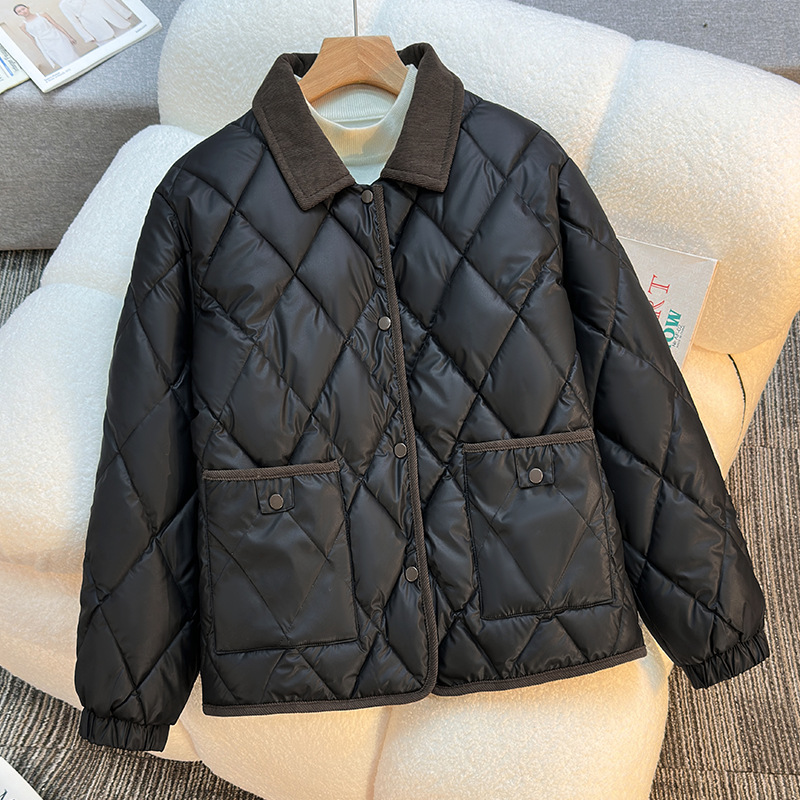 2025 invierno nuevo vestido de algodón de cuadrillas de diamante corto suelto de algodón extranjero universal con solapa coreana chaqueta de mujer sin lavado image 2