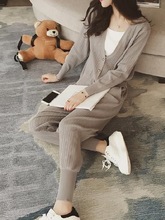 2025秋装韩版女装新款时尚小脚裤开衫外套针织2件套休闲运动套装