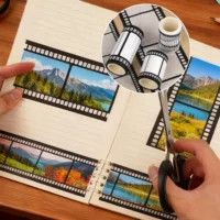 Клейкая лента в виде киноплёнки (washi), декоративный бордюр 5/7,5 см для коллажа и блокнота