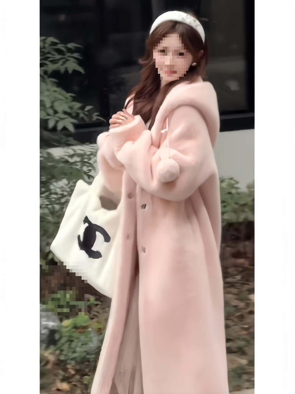 连帽水貂毛皮毛一体外套女冬季宽松加厚中长款貂绒毛毛大衣