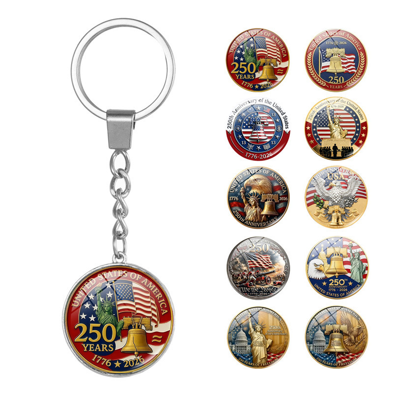 250Th Anniversary of American Independence Day Keychain Double-Sided Rotating Alloy Car Keychain Gift Wholesale 250Th Anniversary of American Independence Day Keychain Double-Sided Rotating Alloy Car Keychain Gift Wholesale