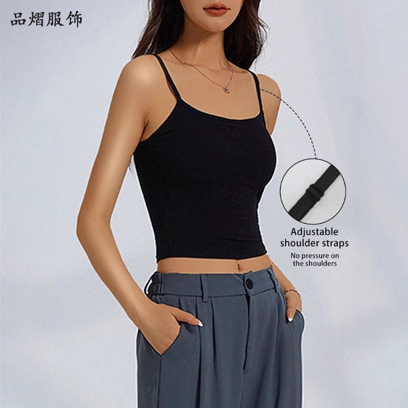 Bra with Padded Integrated Camisole Short-Sleeve Vest for Summer, Seamless Inner Wear Top, Ice Silk Shirt That Can Be Worn Outside