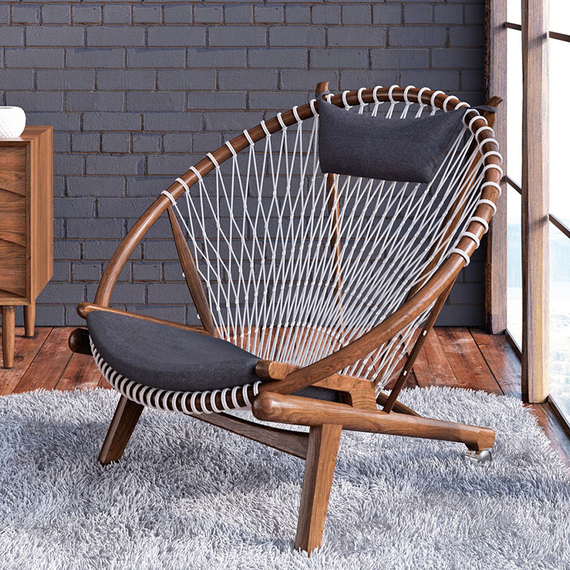 Nordic Lazy Sofa Chair Solid Wood Homestay Woven Casual Recliner Single Person Home Designer Furniture Simple