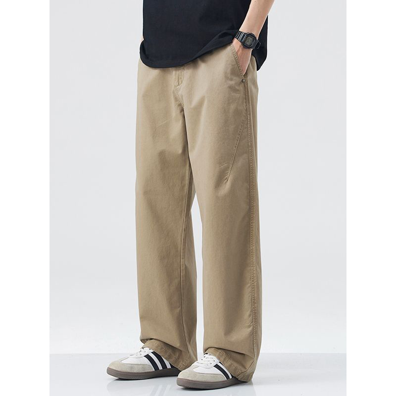 Mingge | American Retro Trendy Brand Pure Cotton Casual Pants Men's Solid Color Simple Versatile Loose Drape Straight Pants
