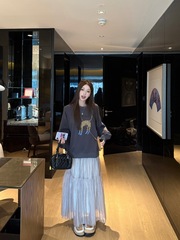 2025新款美式复古豹子印花长袖卫衣女秋季显瘦蛋糕裙半身裙两件套
