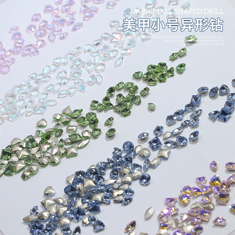 Cross-border nail drill jewelry pointed bottom special-shaped diamond wholesale mini love Butterfly Square nail pile Diamond Mixed
