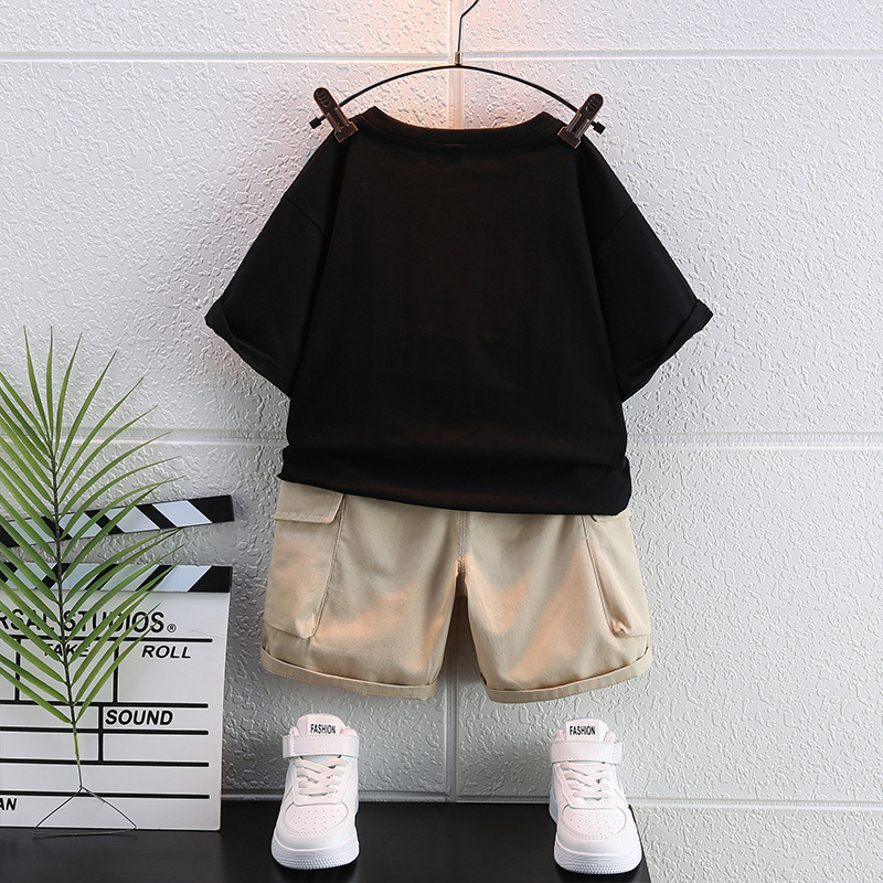 7424 Traje de verano para niños Ropa coreana de manga corta 2025 Nueva camiseta delgada de verano para niños de dos piezas Verano 5