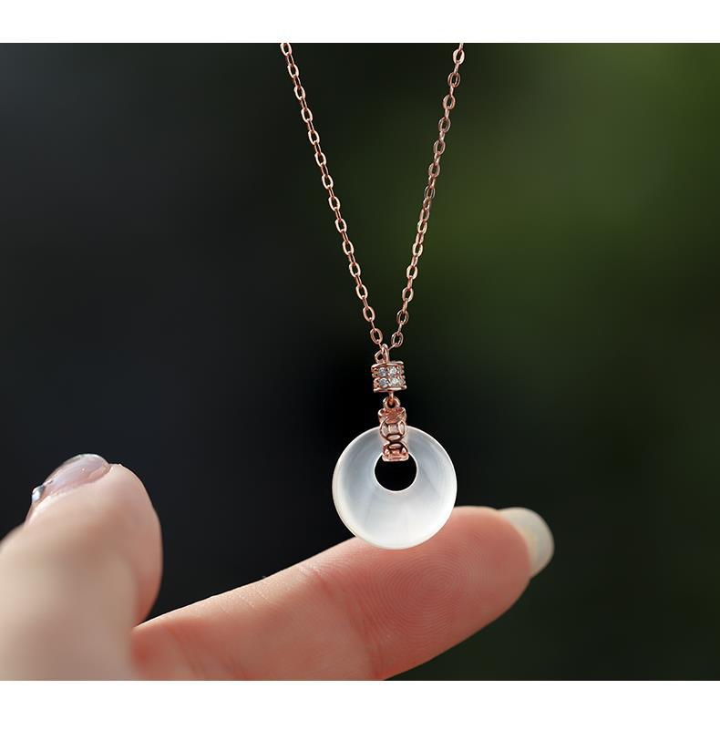 Elegant Round Copper Inlay Rhinestones Jade Rose Gold Plated Silver Plated Pendant Necklace display picture 4