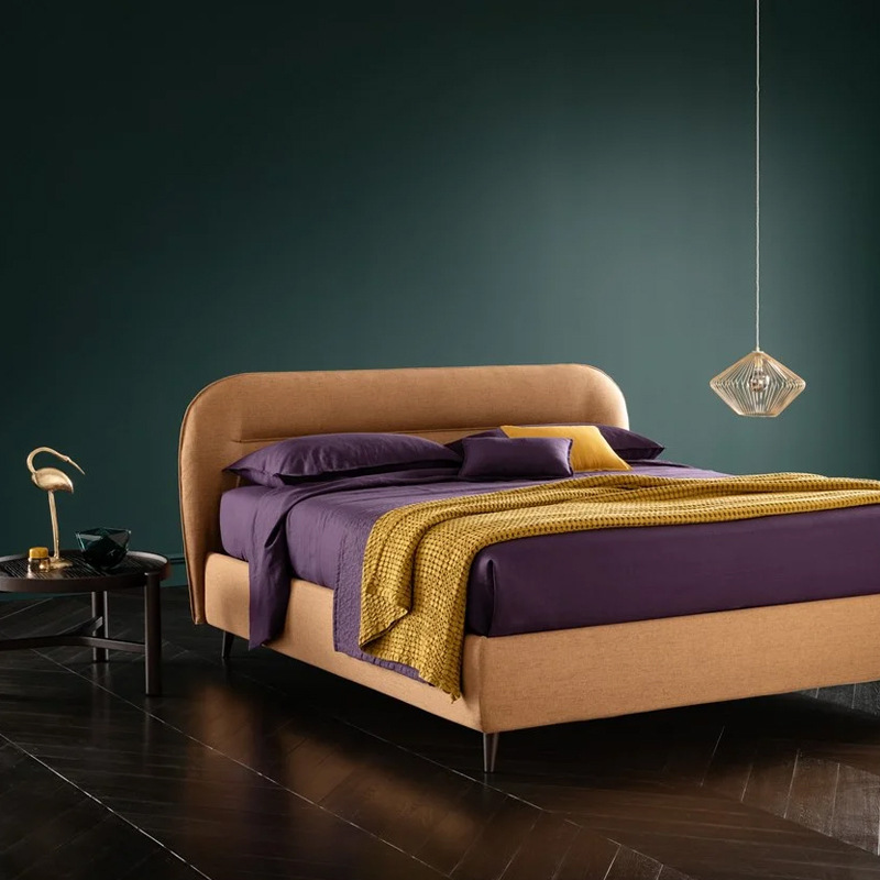 北歐現代小戶型公主床意式極簡風布藝床輕奢實木創意民宿酒店大床