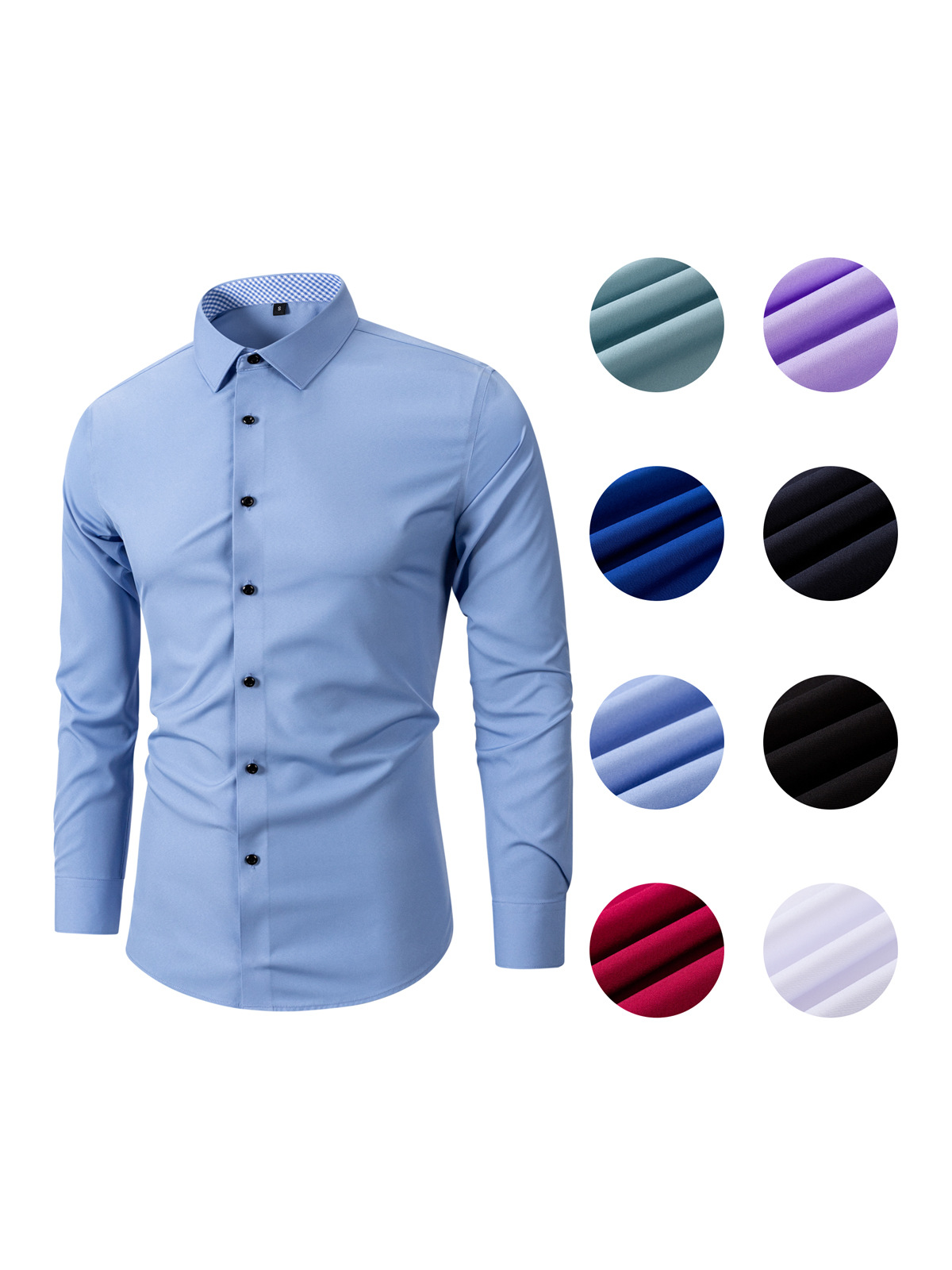 Camisas personalizadas transfronterizas para hombres de manga larga ropa de negocios elástica Amazon comercio exterior botones negros