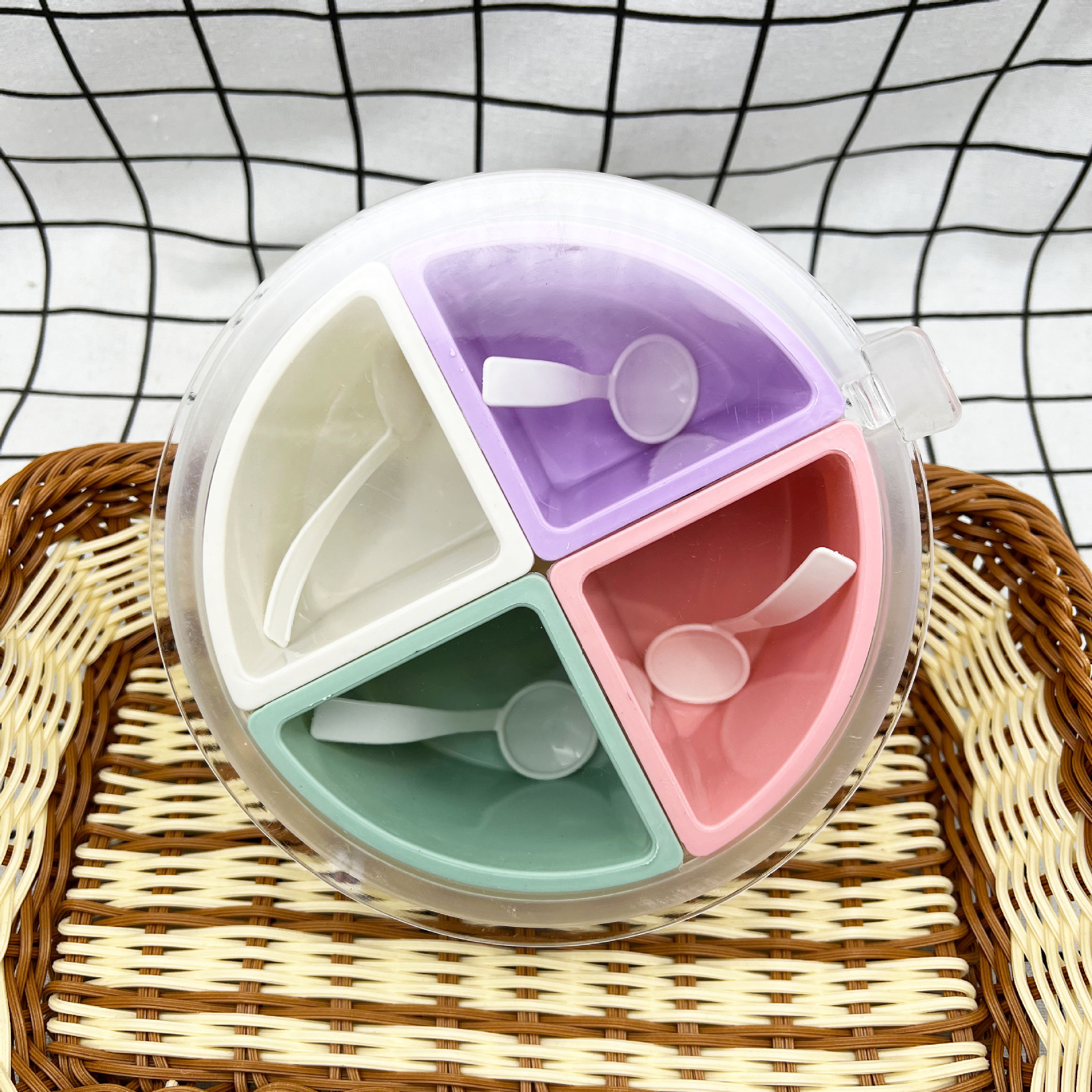 調料盒鹽罐調味罐廚房用品味精佐料瓶收納盒圓形多格調味瓶罐帶蓋