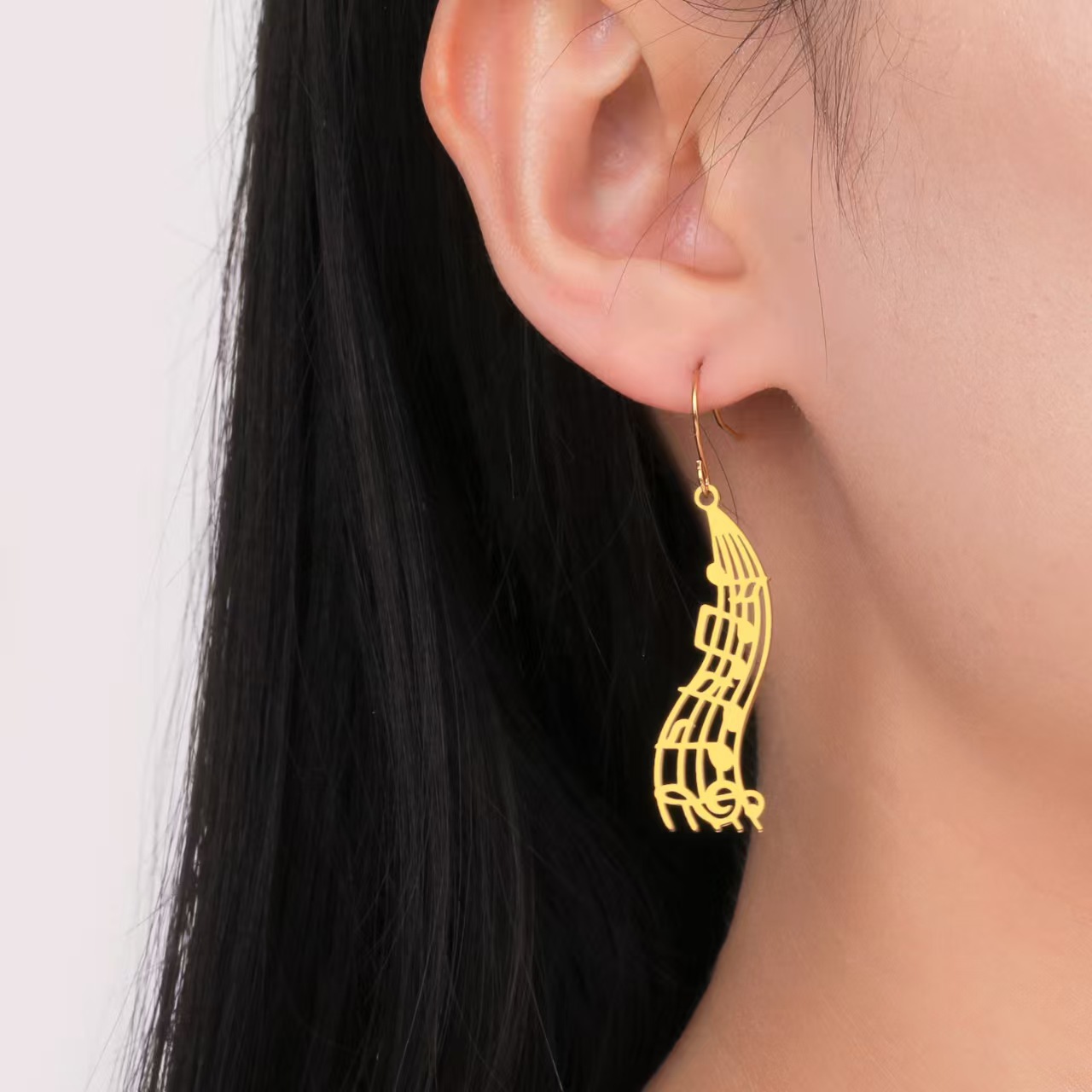 Aliexpress Hot Sale Stainless Steel Classic Music Waterfall Dangle Earrings for Women Hollow Design Jewelry Musician Gifts