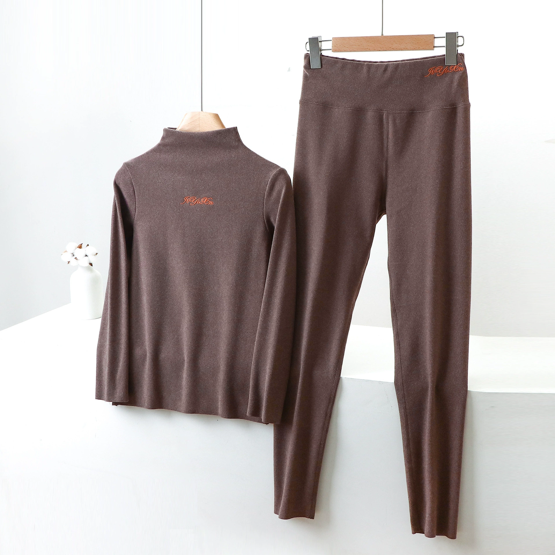 Velvet keep warm set, thermal underwear, high collar, slim fit