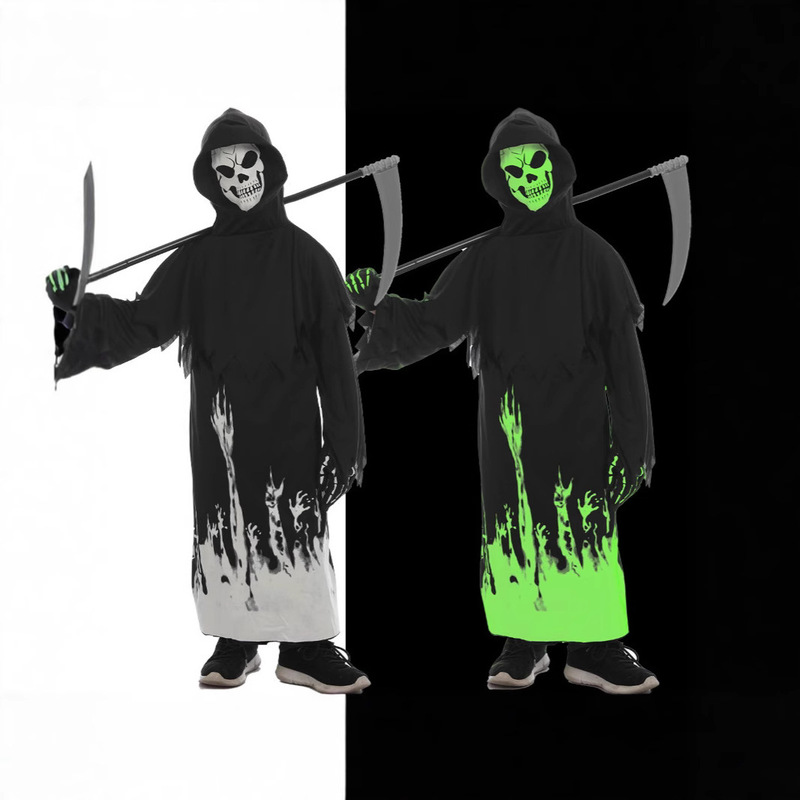 ハロウィン発光死神ヨーロッパとアメリカスタイルのアメリカンヴァンパイア服ドレスアップ発光黒ローブ死神鎌服|undefined