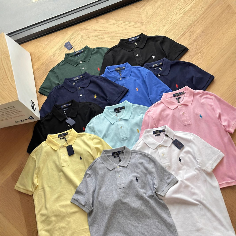 high quality RL Ralph Classic Pony Embroidered Polo Men's Solid Color Mesh Cotton Lapel Short-sleeved Women's Casual All-match Trendy