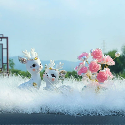 Car ornaments | for Women - white-diamond-encrusted-fairy-deer-pink-rose-crystal-medium-hair-pad-glue-10