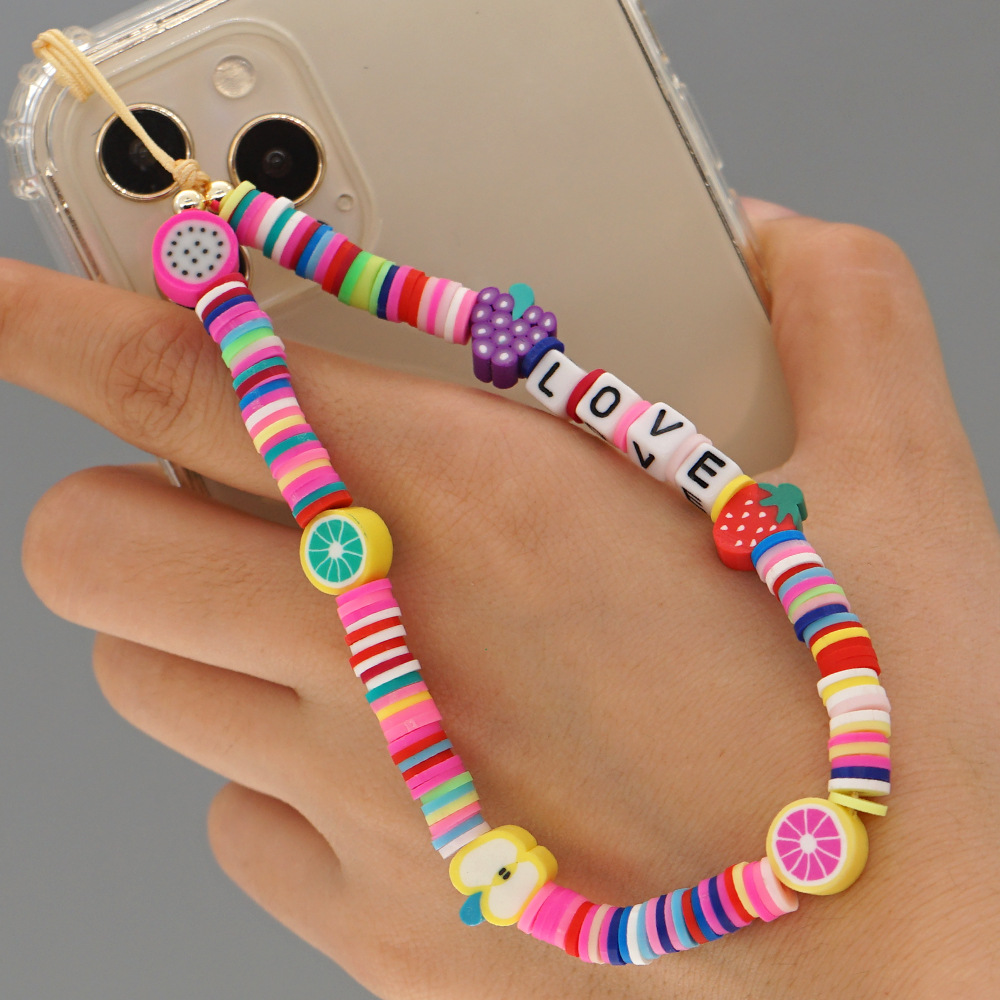 Simple Fruit Rainbow Letter Beaded Mobile Phone Lanyard display picture 1