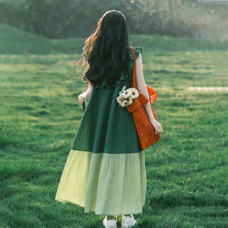 French-Style Green Flutter-Sleeve Dress for Women, Summer 2026 New Model, Uniquely Designed, Super Pretty, Loose Long Dress