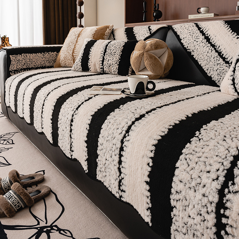 Luz de lujo de alto nivel felt sofá cojín de cuero otoño invierno fijo antideslizante cojín recto 2024 nuevo tipo cubierta tela de invierno