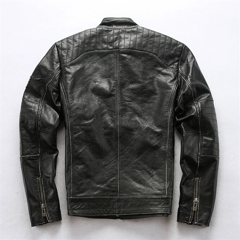 Cross -border for AVFLY to make old cowhide leather coat men standing for European and American locomotive casual embroidery leather jackets