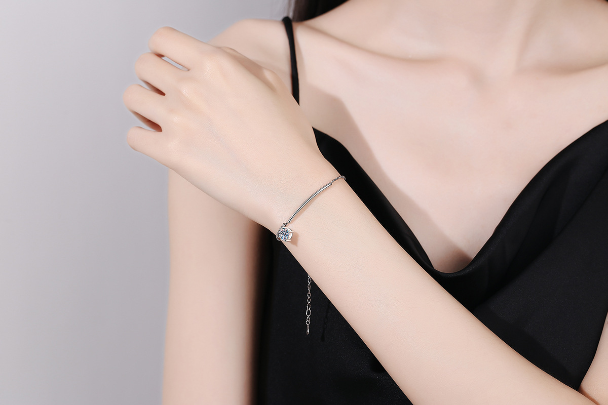 Round Pattern Women's Gender 925 Sterling Silver Moissanite High Carbon Diamond GRA Certificate Plating Inlay Round Bracelets Anklet