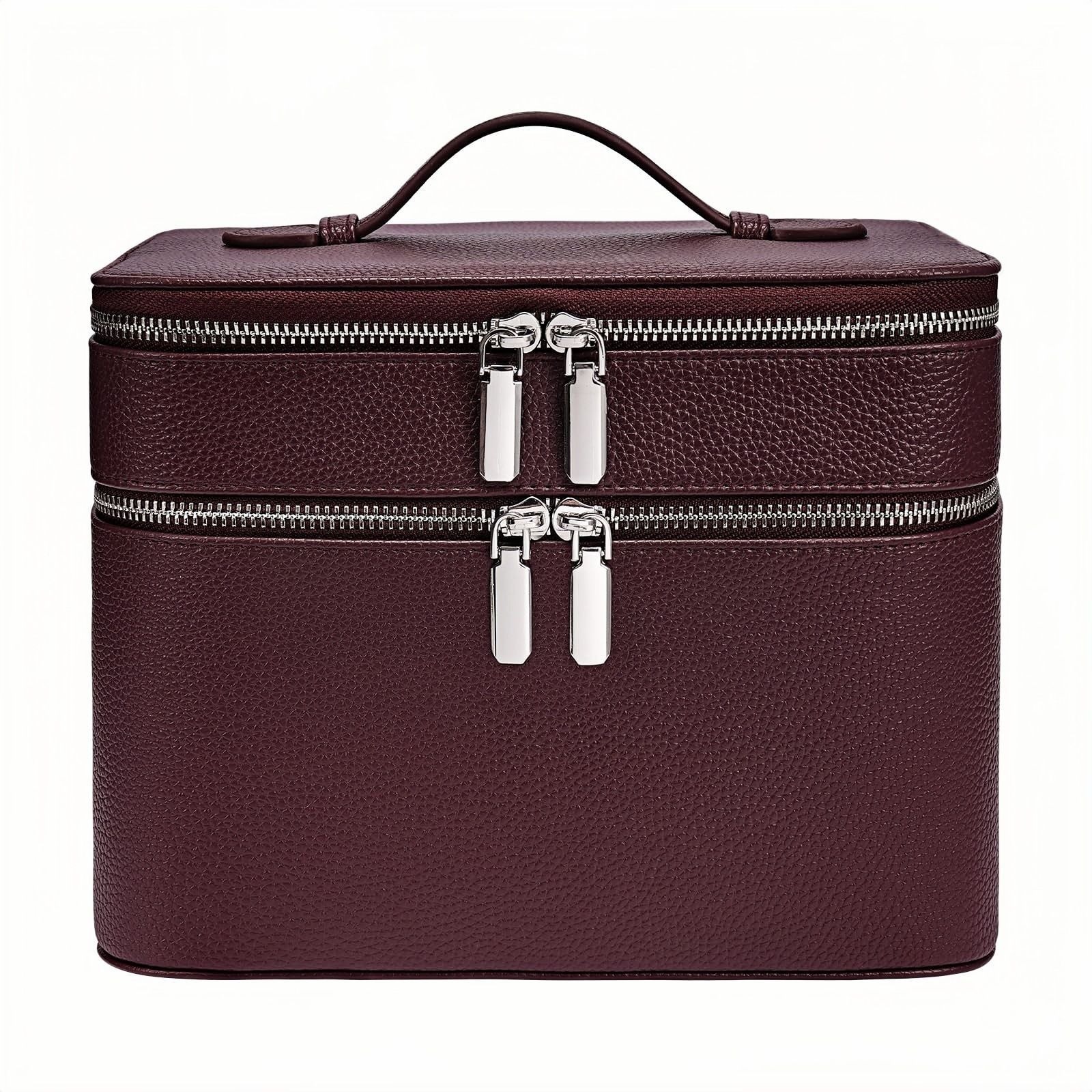 Factory Ready Stock Cross-Border New Double-Layer Light Luxury Cosmetic Bag Large Capacity Makeup Case Pu Leather Convenient Toiletry Storage Bag