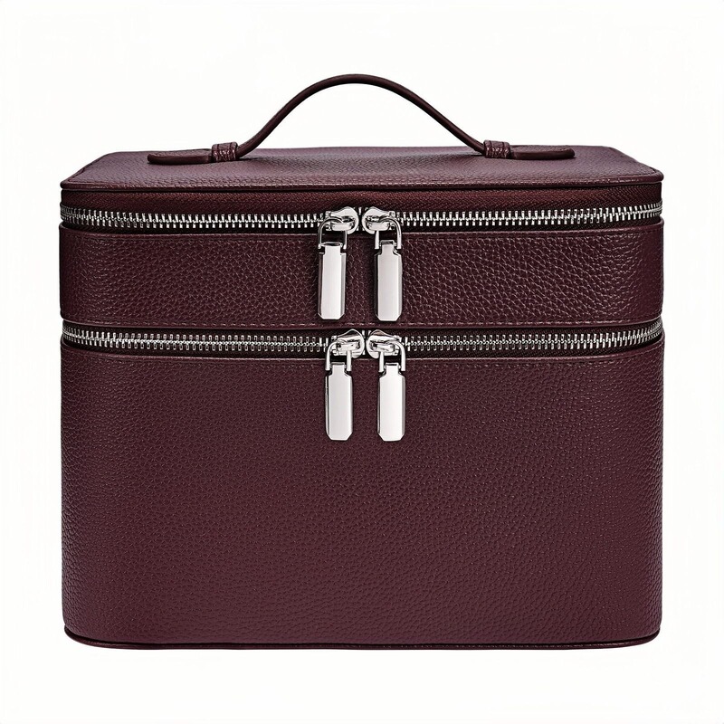 Factory Ready Stock Cross-Border New Double-Layer Light Luxury Cosmetic Bag Large Capacity Makeup Case Pu Leather Convenient Toiletry Storage Bag