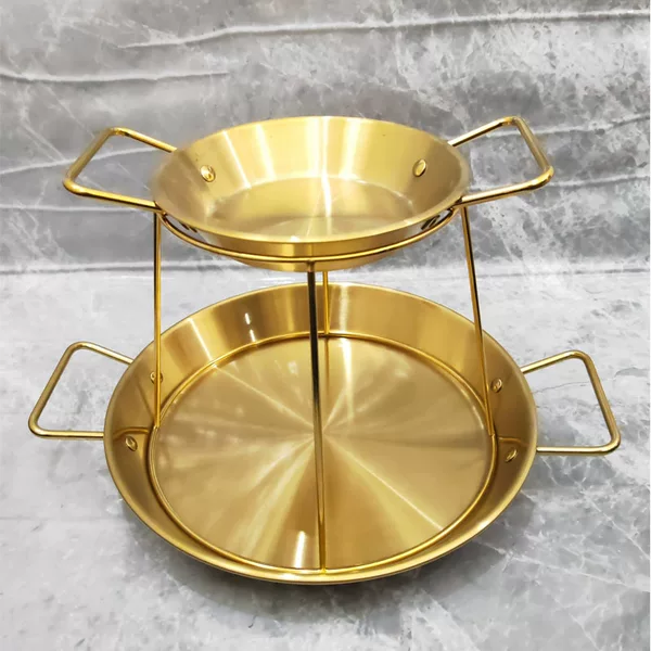 Stainless Steel Daily Kitchen Cookware Shelf Creative Tableware Cage Rack Seafood Plate Rack Food Platter Double Layer Barbecue Rack