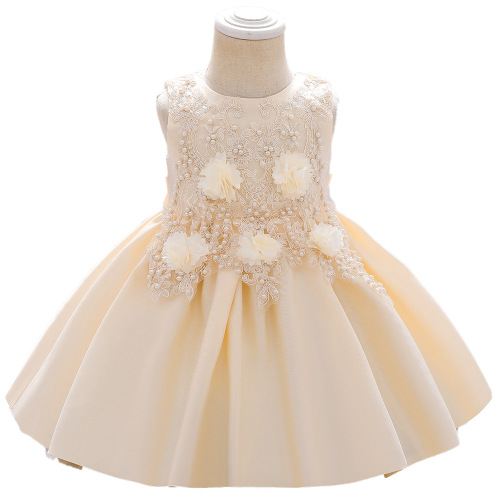 Cross-border new children's dress with pearl flower embroidery, fashionable dress for girls, cake puff skirt, wholesale