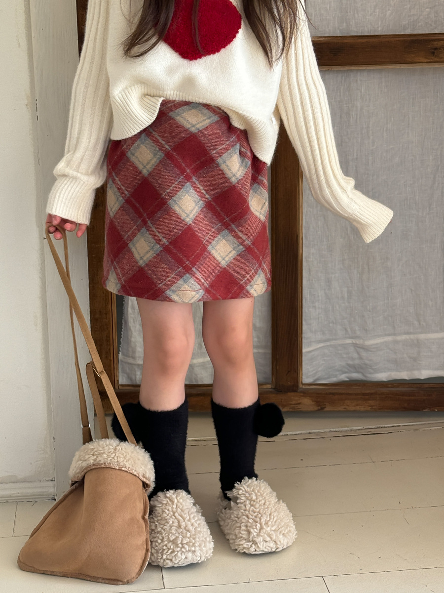 princess yoyo girl‘s red plaid skirt baby girl‘s autumn and winter high waist woolen a- line skirt hip skirt