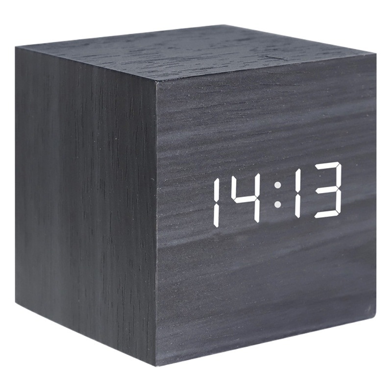 Alarm Clock Led Creative Voice-Activated Digital Electronic Silent Student Clock Luminous Bedside Square Cute Wooden