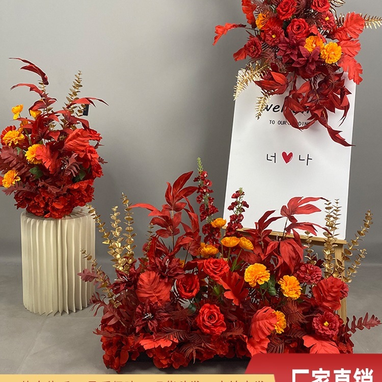 新款婚庆装饰地排花婚礼花艺T台路引花花酒店迎宾排花艺|undefined