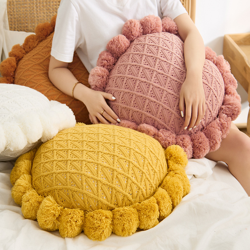 Xiangyang 꽃 베개 Ins 북유럽 스타일 라운드 베개 소파 이불 세트 거실 쿠션 침대 베개 쿠션 커버