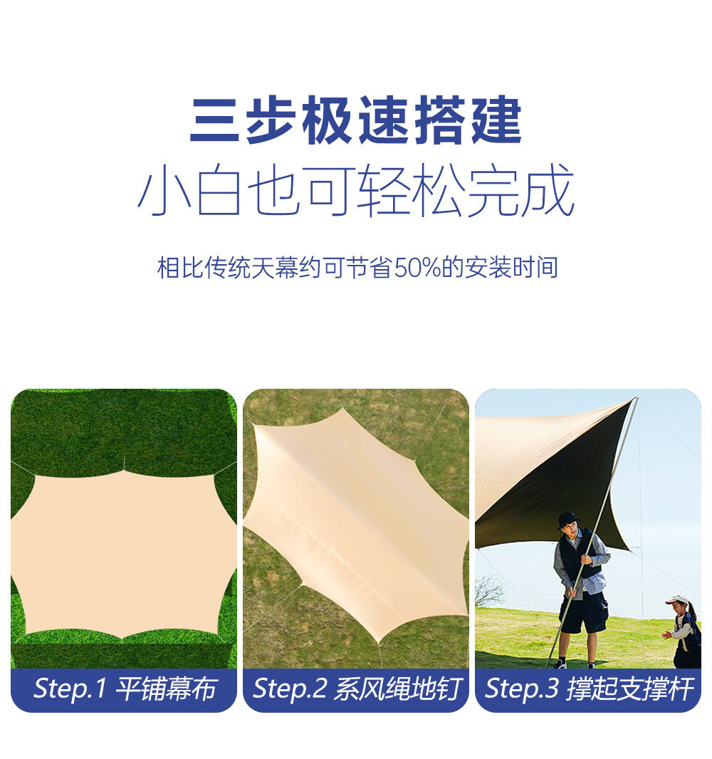 Jungle Warriors Canopy Tent Outdoor Large Black Vinyl Camping Sunshade Rainproof Sun Protection Complete Set of Equipment