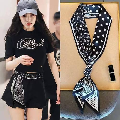 Retro Double-Sided Long Striped Silk Scarf Korean New Style, Matches Shirts, Decorative Necktie, Multi-functional Waist Scarf, Hair Tying, Flowing Ribbon