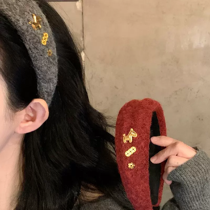 植绒小马铜钱花朵发箍本命年复古气质百搭高颅顶头箍轻奢小众发饰