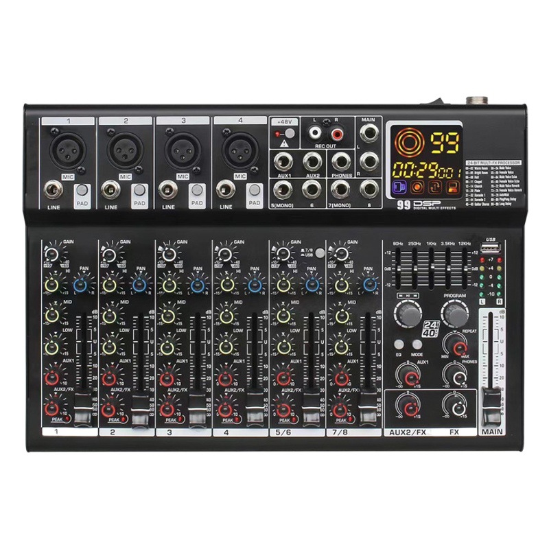 6-8-Way mezclador profesional etapa banda rendimiento Conferencia USB con Bluetooth Monitor DJ consola Mezclador