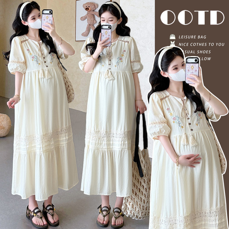 Maternity Summer Dress Trendy Mom New Fashion Stylish Loose Fit Belly-Covering Plus Size Embroidered Long Dress Summer Maternity Dress Maternity Summer Dress Trendy Mom New Fashion Stylish Loose Fit Belly-Covering Plus Size Embroidered Long Dress Summer Maternity Dress