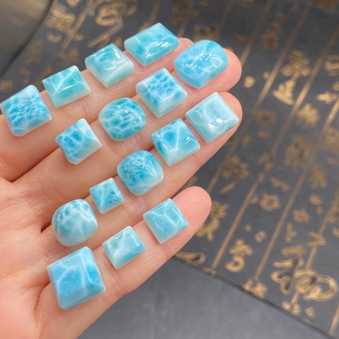 多米尼加拉利玛天然海纹石方形吊坠戒面裸石半成品镶嵌件diy配饰