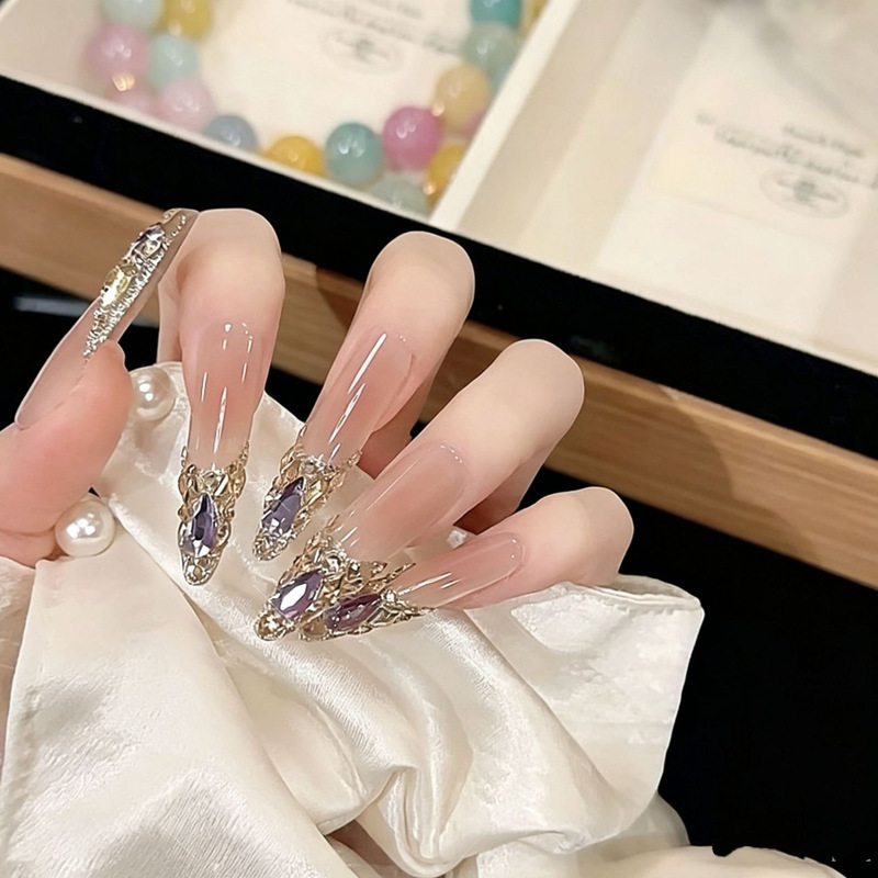 【Gold-Embellished Purple Dream】Purely Handmade Wearable Nails in Champagne Purple with Diamond Luster, High-End Wearable Nail Pieces 【Gold-Embellished Purple Dream】Purely Handmade Wearable Nails in Champagne Purple with Diamond Luster, High-End Wearable Nail Pieces