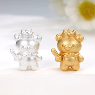 足银999自嘲熊国王卡通diy饰品配件纯银小熊编绳转运珠散珠子