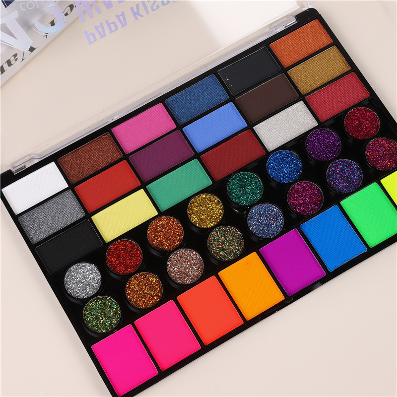 Excluencial transfronterizo para pintura facial de 42 colores, perlado fluorescente, lentejuelas de Halloween, gran juego, acuarela, multicolor, maquillaje de escenario, nuevo