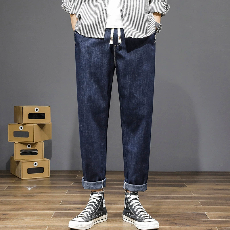 Демисезонные брюки, джинсы, эластичный пояс, свободный крой, oversize, плюс размер