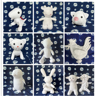 Tie-dyed Rabbit Doll White Embryo Doll Pure Cotton Blue Dye Animal Zodiac Summer Vacation Teaching Activities DIY Handmade